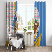 Somalia Christmas Window Curtain with Santa Cheetah Christmas Tree Village Scene and Festive Snowflake - Wonder Print Shop