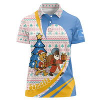 Somalia Christmas Women Polo Shirt with Santa Cheetah Christmas Tree Village Scene and Festive Snowflake - Wonder Print Shop