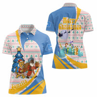 Somalia Christmas Women Polo Shirt with Santa Cheetah Christmas Tree Village Scene and Festive Snowflake - Wonder Print Shop