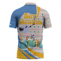 Somalia Christmas Zipper Polo Shirt with Santa Cheetah Christmas Tree Village Scene and Festive Snowflake - Wonder Print Shop