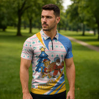 Somalia Christmas Zipper Polo Shirt with Santa Cheetah Christmas Tree Village Scene and Festive Snowflake - Wonder Print Shop