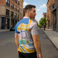 Somalia Christmas Zipper Polo Shirt with Santa Cheetah Christmas Tree Village Scene and Festive Snowflake - Wonder Print Shop