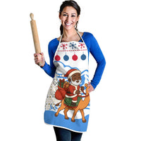 Somalia Christmas Apron with Santa on Camel Christmas Tree Ornaments Candy Canes and Snowflake - Wonder Print Shop