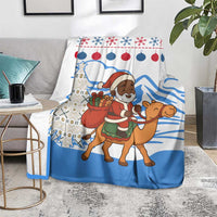 Somalia Christmas Blanket with Santa on Camel Christmas Tree Ornaments Candy Canes and Snowflake - Wonder Print Shop