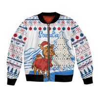 Somalia Christmas Bomber Jacket with Santa on Camel Christmas Tree Ornaments Candy Canes and Snowflake - Wonder Print Shop