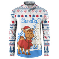 Somalia Christmas Button Sweatshirt with Santa on Camel Christmas Tree Ornaments Candy Canes and Snowflake - Wonder Print Shop