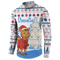 Somalia Christmas Button Sweatshirt with Santa on Camel Christmas Tree Ornaments Candy Canes and Snowflake - Wonder Print Shop