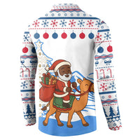 Somalia Christmas Button Sweatshirt with Santa on Camel Christmas Tree Ornaments Candy Canes and Snowflake - Wonder Print Shop