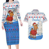 Somalia Christmas Couples Matching Long Sleeve Bodycon Dress and Hawaiian Shirt with Santa on Camel Christmas Tree Ornaments Candy Canes and Snowflake - Wonder Print Shop