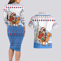 Somalia Christmas Couples Matching Long Sleeve Bodycon Dress and Hawaiian Shirt with Santa on Camel Christmas Tree Ornaments Candy Canes and Snowflake - Wonder Print Shop