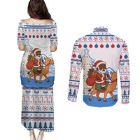 Somalia Christmas Couples Matching Puletasi and Long Sleeve Button Shirt with Santa on Camel Christmas Tree Ornaments Candy Canes and Snowflake - Wonder Print Shop