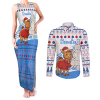 Somalia Christmas Couples Matching Tank Maxi Dress and Long Sleeve Button Shirt with Santa on Camel Christmas Tree Ornaments Candy Canes and Snowflake - Wonder Print Shop