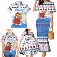Somalia Christmas Family Matching Mermaid Dress and Hawaiian Shirt with Santa on Camel Christmas Tree Ornaments Candy Canes and Snowflake - Wonder Print Shop