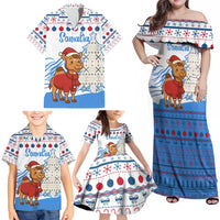 Somalia Christmas Family Matching Off Shoulder Maxi Dress and Hawaiian Shirt with Santa on Camel Christmas Tree Ornaments Candy Canes and Snowflake - Wonder Print Shop