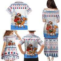 Somalia Christmas Family Matching Puletasi and Hawaiian Shirt with Santa on Camel Christmas Tree Ornaments Candy Canes and Snowflake - Wonder Print Shop