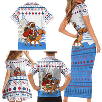 Somalia Christmas Family Matching Short Sleeve Bodycon Dress and Hawaiian Shirt with Santa on Camel Christmas Tree Ornaments Candy Canes and Snowflake - Wonder Print Shop
