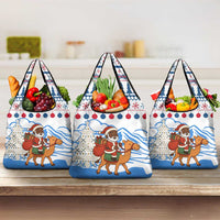 Somalia Christmas Grocery Bag with Santa on Camel Christmas Tree Ornaments Candy Canes and Snowflake - Wonder Print Shop