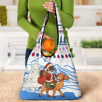Somalia Christmas Grocery Bag with Santa on Camel Christmas Tree Ornaments Candy Canes and Snowflake - Wonder Print Shop