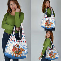 Somalia Christmas Grocery Bag with Santa on Camel Christmas Tree Ornaments Candy Canes and Snowflake - Wonder Print Shop