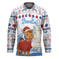Somalia Christmas Hockey Jersey with Santa on Camel Christmas Tree Ornaments Candy Canes and Snowflake - Wonder Print Shop