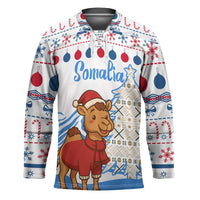 Somalia Christmas Hockey Jersey with Santa on Camel Christmas Tree Ornaments Candy Canes and Snowflake - Wonder Print Shop