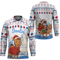 Somalia Christmas Hockey Jersey with Santa on Camel Christmas Tree Ornaments Candy Canes and Snowflake - Wonder Print Shop