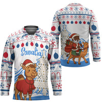 Somalia Christmas Hockey Jersey with Santa on Camel Christmas Tree Ornaments Candy Canes and Snowflake - Wonder Print Shop