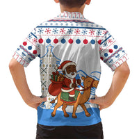 Somalia Christmas Kid Hawaiian Shirt with Santa on Camel Christmas Tree Ornaments Candy Canes and Snowflake - Wonder Print Shop
