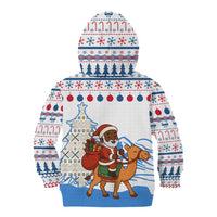 Somalia Christmas Kid Hoodie with Santa on Camel Christmas Tree Ornaments Candy Canes and Snowflake - Wonder Print Shop
