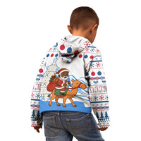 Somalia Christmas Kid Hoodie with Santa on Camel Christmas Tree Ornaments Candy Canes and Snowflake - Wonder Print Shop