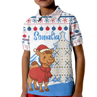 Somalia Christmas Kid Polo Shirt with Santa on Camel Christmas Tree Ornaments Candy Canes and Snowflake - Wonder Print Shop