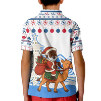 Somalia Christmas Kid Polo Shirt with Santa on Camel Christmas Tree Ornaments Candy Canes and Snowflake - Wonder Print Shop
