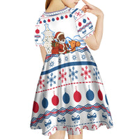 Somalia Christmas Kid Short Sleeve Dress with Santa on Camel Christmas Tree Ornaments Candy Canes and Snowflake - Wonder Print Shop