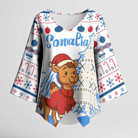 Somalia Christmas Kimono Sleeve Blouse with Santa on Camel Christmas Tree Ornaments Candy Canes and Snowflake - Wonder Print Shop