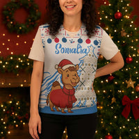 Somalia Christmas Knitted V-Neck Vest with Santa on Camel Christmas Tree Ornaments Candy Canes and Snowflake - Wonder Print Shop
