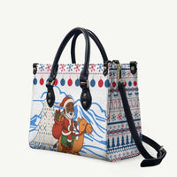 Somalia Christmas Leather Bag with Santa on Camel Christmas Tree Ornaments Candy Canes and Snowflake - Wonder Print Shop