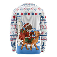 Somalia Christmas Long Sleeve Shirt with Santa on Camel Christmas Tree Ornaments Candy Canes and Snowflake - Wonder Print Shop