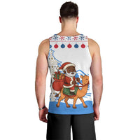 Somalia Christmas Men Tank Top with Santa on Camel Christmas Tree Ornaments Candy Canes and Snowflake - Wonder Print Shop