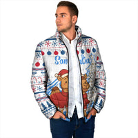 Somalia Christmas Padded Jacket with Santa on Camel Christmas Tree Ornaments Candy Canes and Snowflake - Wonder Print Shop