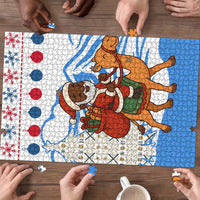 Somalia Christmas Puzzle with Santa on Camel Christmas Tree Ornaments Candy Canes and Snowflake - Wonder Print Shop