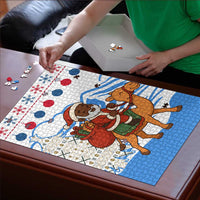 Somalia Christmas Puzzle with Santa on Camel Christmas Tree Ornaments Candy Canes and Snowflake - Wonder Print Shop