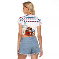 Somalia Christmas Raglan Cropped T Shirt with Santa on Camel Christmas Tree Ornaments Candy Canes and Snowflake - Wonder Print Shop