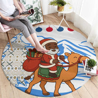 Somalia Christmas Round Carpet with Santa on Camel Christmas Tree Ornaments Candy Canes and Snowflake - Wonder Print Shop