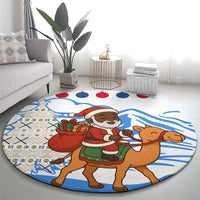Somalia Christmas Round Carpet with Santa on Camel Christmas Tree Ornaments Candy Canes and Snowflake - Wonder Print Shop