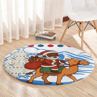 Somalia Christmas Round Carpet with Santa on Camel Christmas Tree Ornaments Candy Canes and Snowflake - Wonder Print Shop