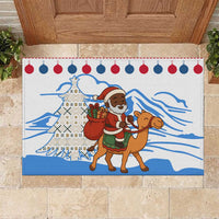 Somalia Christmas Rubber Doormat with Santa on Camel Christmas Tree Ornaments Candy Canes and Snowflake - Wonder Print Shop