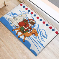 Somalia Christmas Rubber Doormat with Santa on Camel Christmas Tree Ornaments Candy Canes and Snowflake - Wonder Print Shop