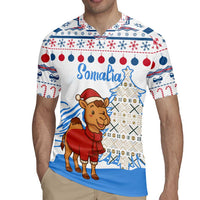 Somalia Christmas Rugby Jersey with Santa on Camel Christmas Tree Ornaments Candy Canes and Snowflake - Wonder Print Shop