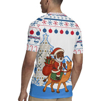 Somalia Christmas Rugby Jersey with Santa on Camel Christmas Tree Ornaments Candy Canes and Snowflake - Wonder Print Shop