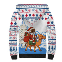 Somalia Christmas Sherpa Hoodie with Santa on Camel Christmas Tree Ornaments Candy Canes and Snowflake - Wonder Print Shop